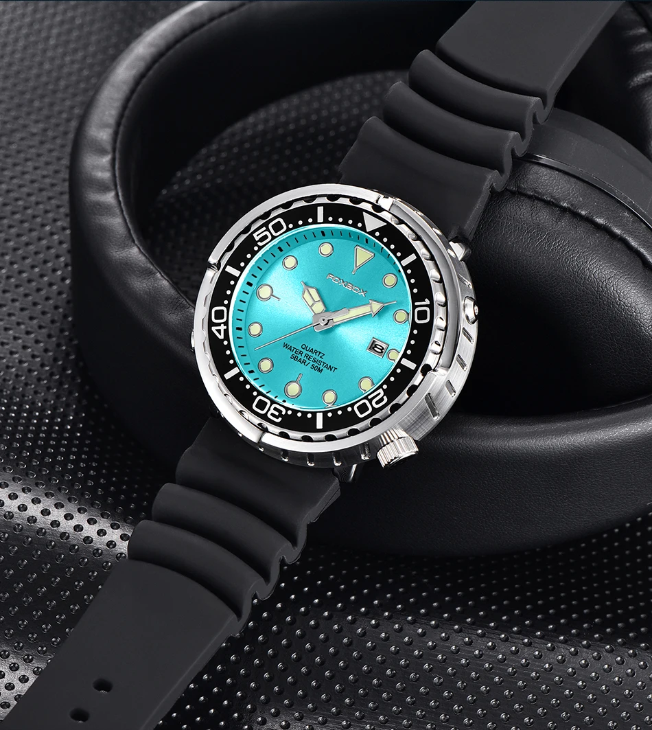 FOXBOX Top Brand Fashion Diver Watch Men 50ATM Waterproof Date Clock Sport Watches Mens Quartz Wristwatch Relogio Masculino