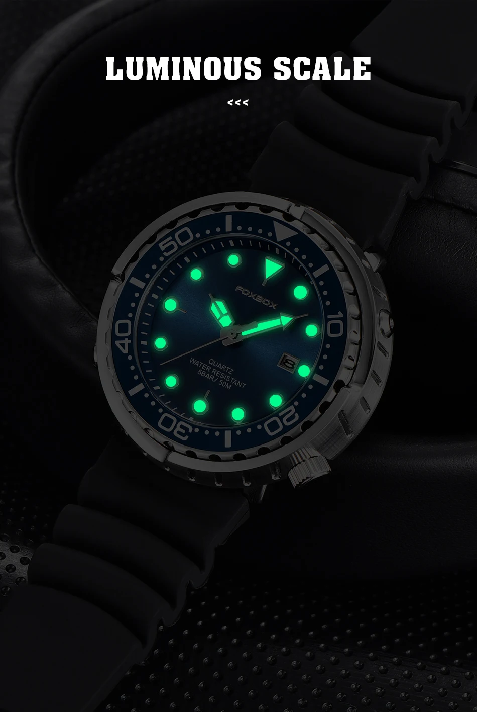 FOXBOX Top Brand Fashion Diver Watch Men 50ATM Waterproof Date Clock Sport Watches Mens Quartz Wristwatch Relogio Masculino