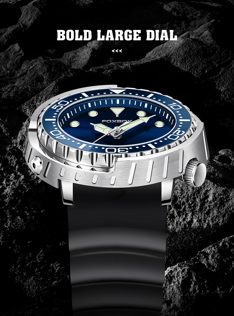 FOXBOX Top Brand Fashion Diver Watch Men 50ATM Waterproof Date Clock Sport Watches Mens Quartz Wristwatch Relogio Masculino