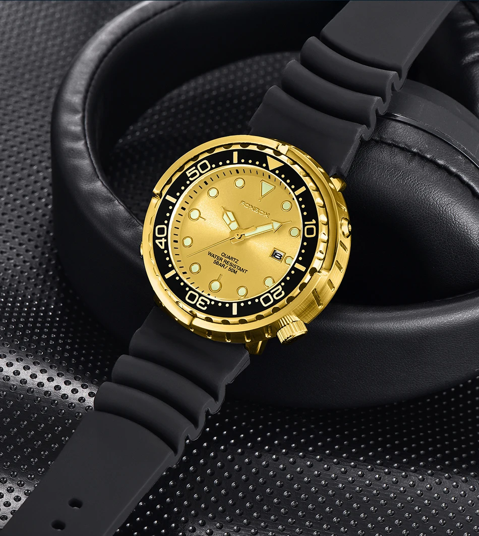 FOXBOX Top Brand Fashion Diver Watch Men 50ATM Waterproof Date Clock Sport Watches Mens Quartz Wristwatch Relogio Masculino