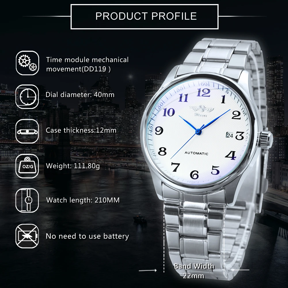 Winner Classic Business Watch for Men Retro Calendar Blue Hands Automatic Mechanical Watches Top Brand Luxury Steel Leather Belt