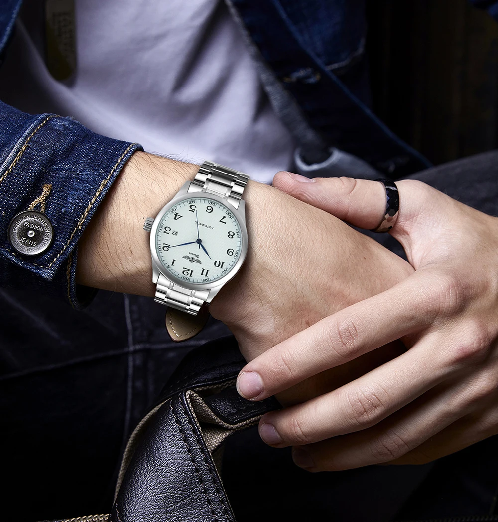 Winner Classic Business Watch for Men Retro Calendar Blue Hands Automatic Mechanical Watches Top Brand Luxury Steel Leather Belt