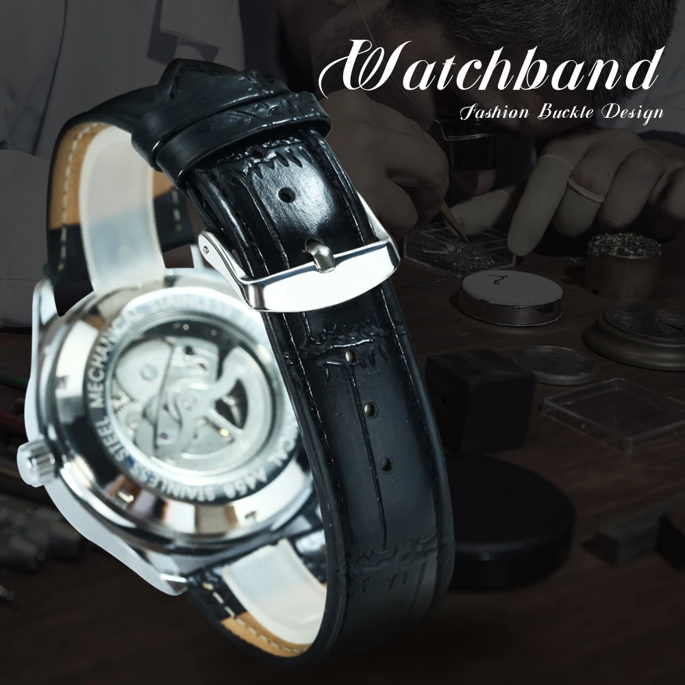 Winner Classic Business Watch for Men Retro Calendar Blue Hands Automatic Mechanical Watches Top Brand Luxury Steel Leather Belt