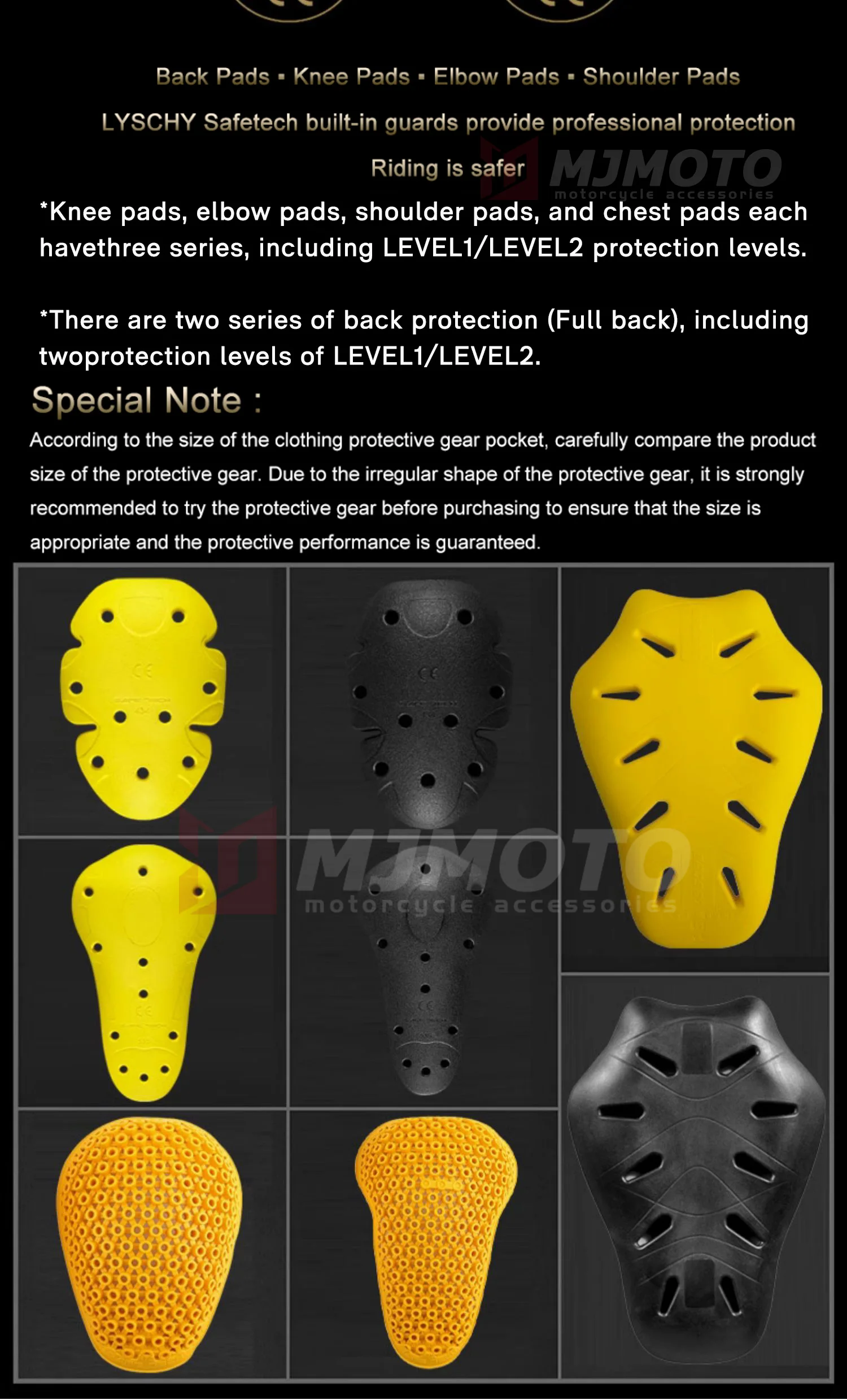 LYSCHY Motorcycle Back Protector Armor CE 2 Level Certification Body Protection Motorbike Motocross Racing Built-in Back Armor