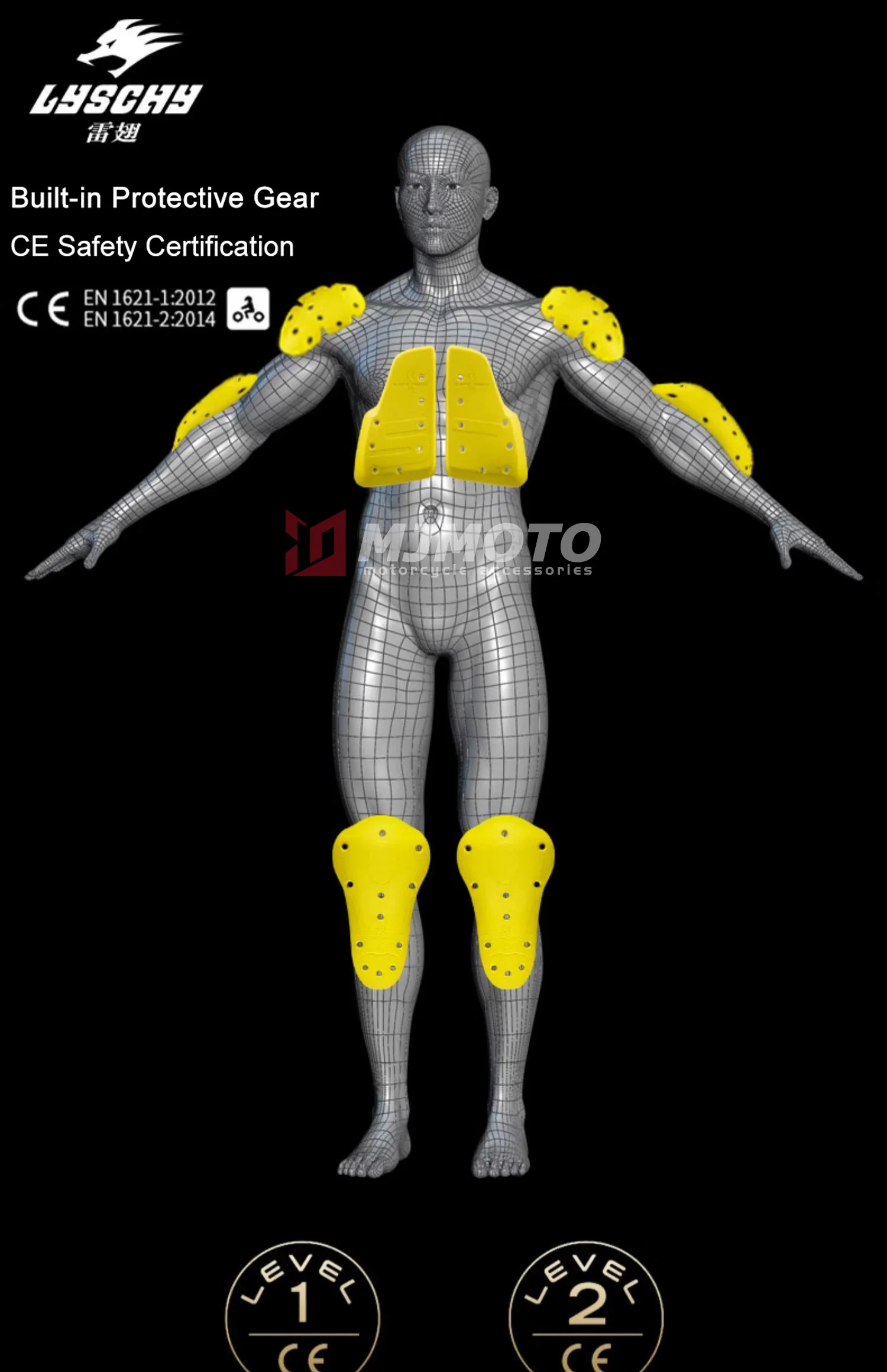 LYSCHY Motorcycle Back Protector Armor CE 2 Level Certification Body Protection Motorbike Motocross Racing Built-in Back Armor
