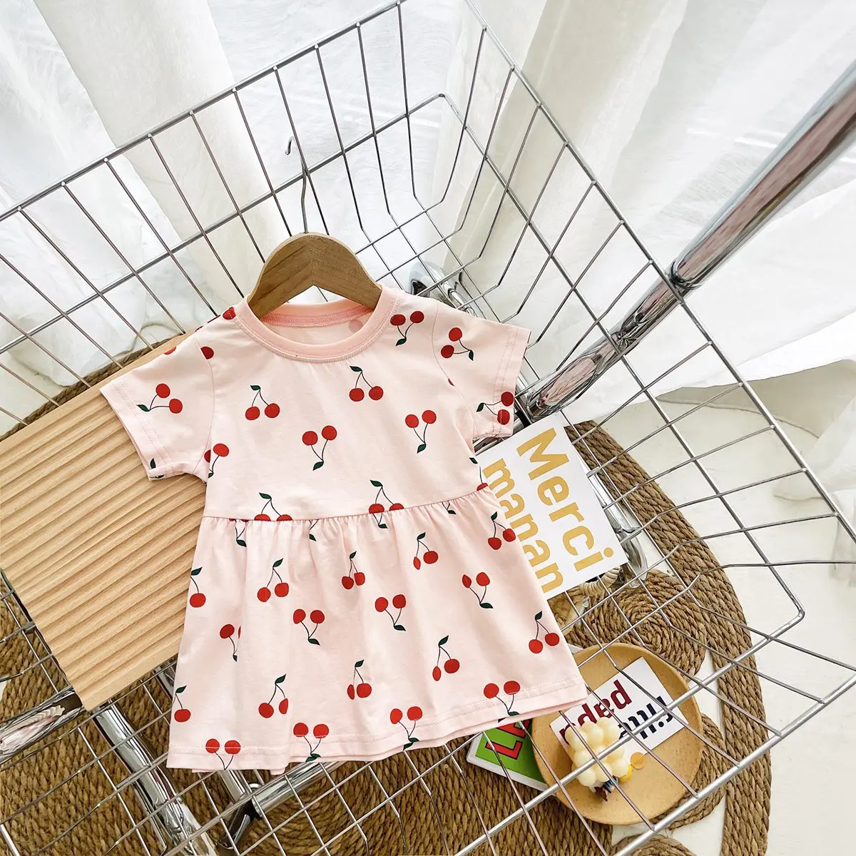 Sanlutoz Short Sleeve Summer Baby Dress Cute Pattern Casual Kids Girls Clothing Dress Cotton