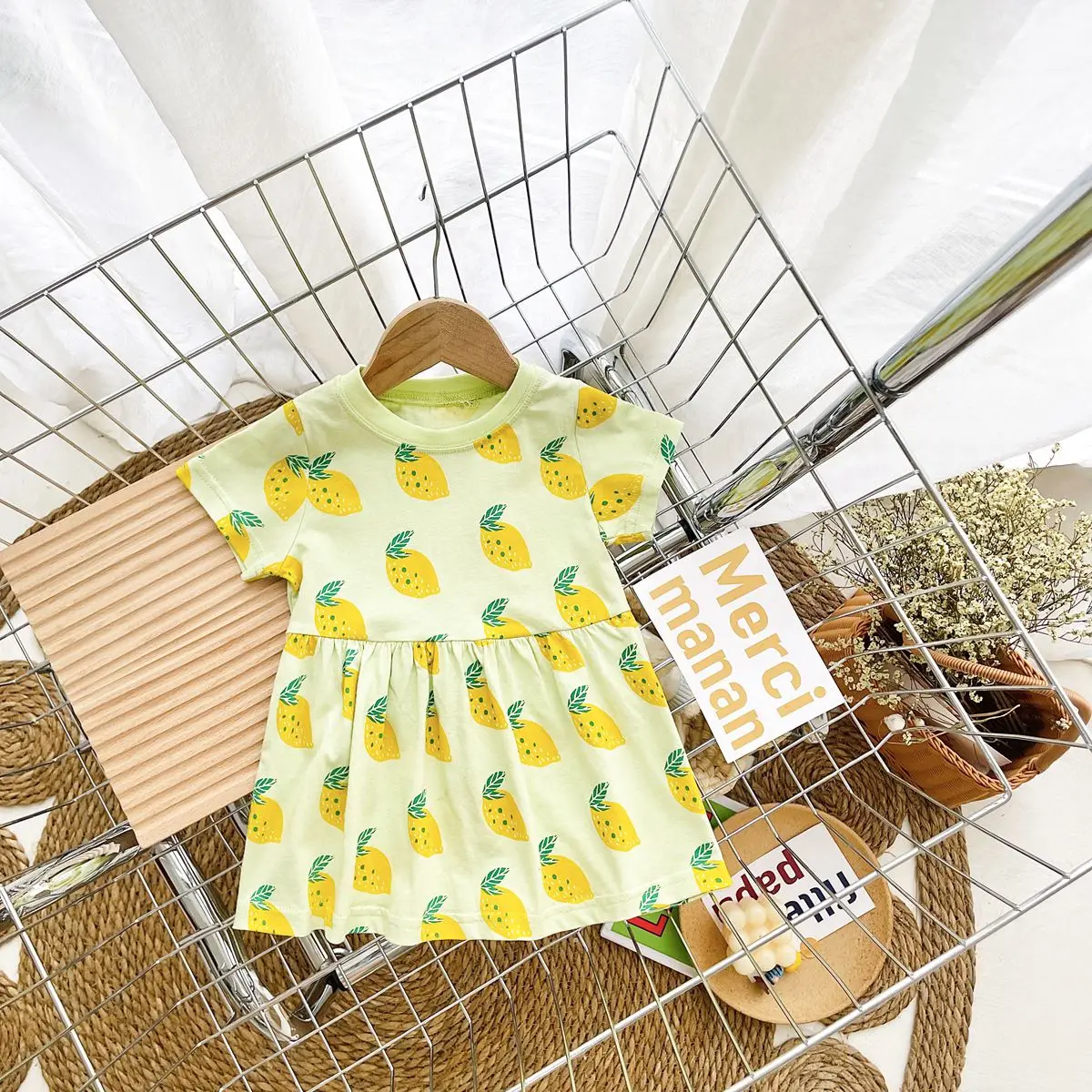 Sanlutoz Short Sleeve Summer Baby Dress Cute Pattern Casual Kids Girls Clothing Dress Cotton