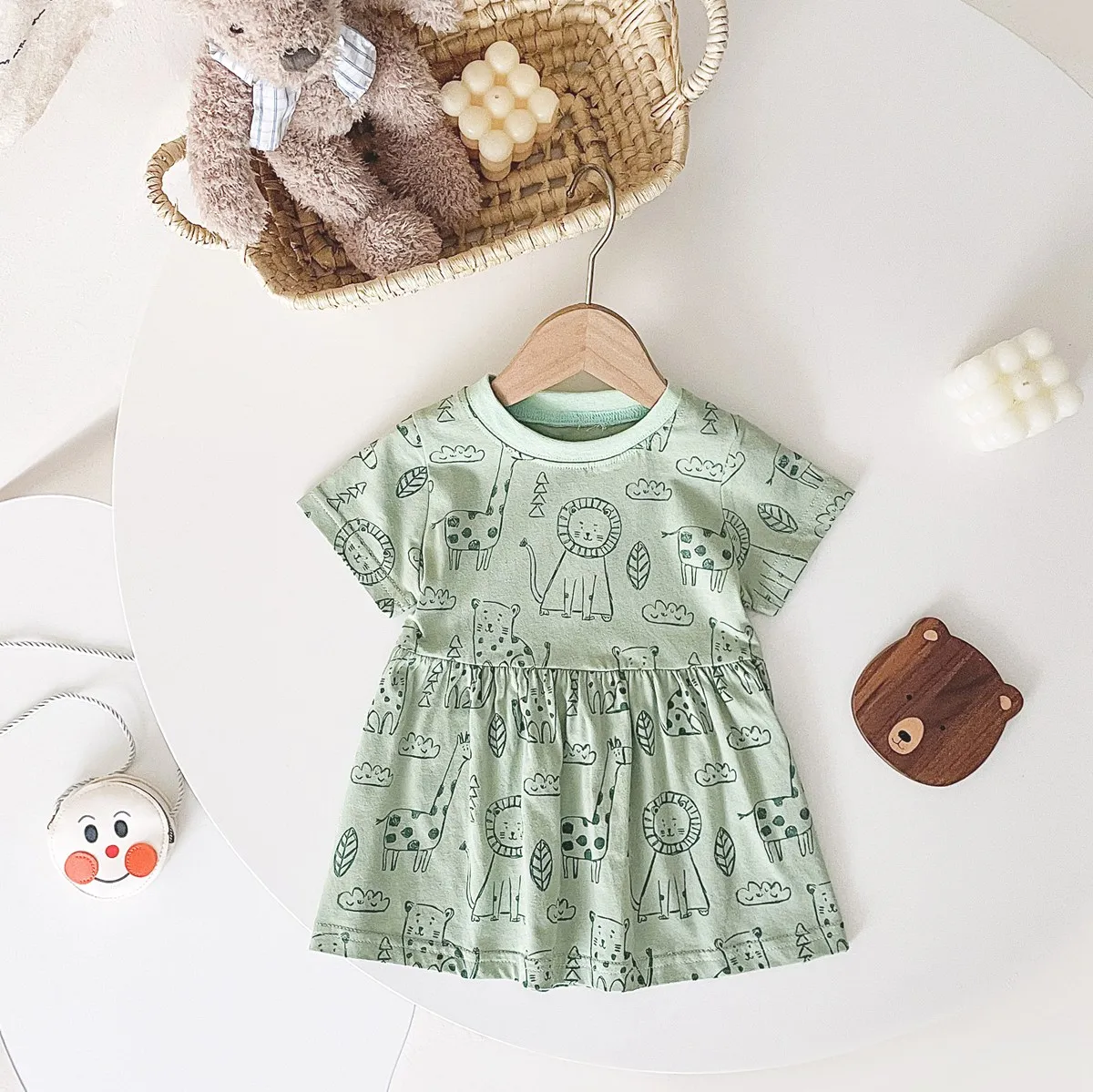 Sanlutoz Short Sleeve Summer Baby Dress Cute Pattern Casual Kids Girls Clothing Dress Cotton