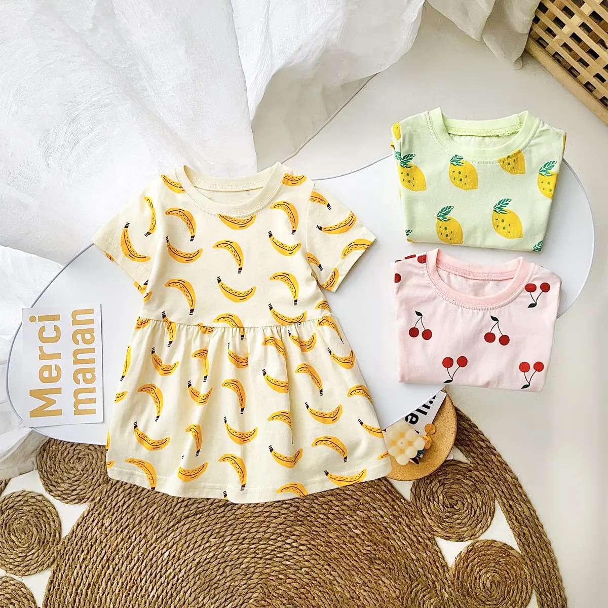 Sanlutoz Short Sleeve Summer Baby Dress Cute Pattern Casual Kids Girls Clothing Dress Cotton
