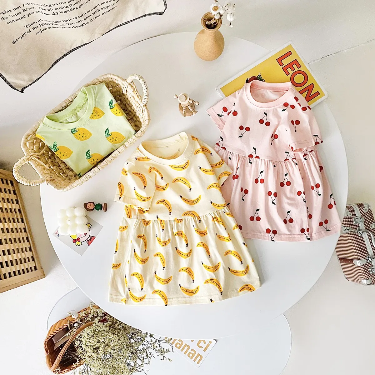 Sanlutoz Short Sleeve Summer Baby Dress Cute Pattern Casual Kids Girls Clothing Dress Cotton