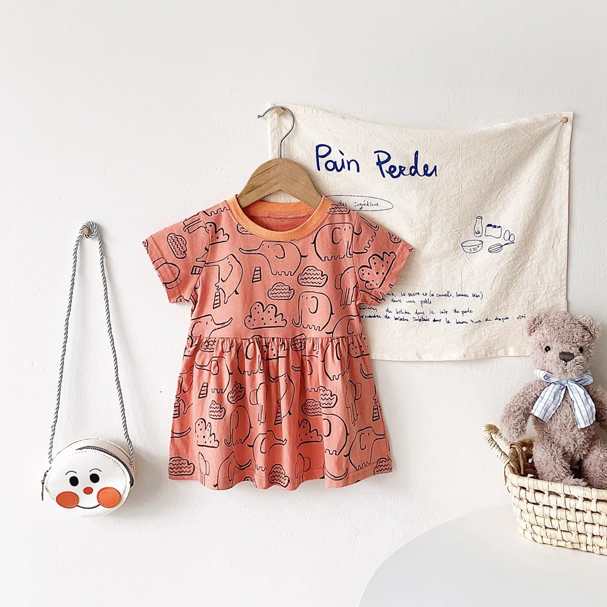 Sanlutoz Short Sleeve Summer Baby Dress Cute Pattern Casual Kids Girls Clothing Dress Cotton