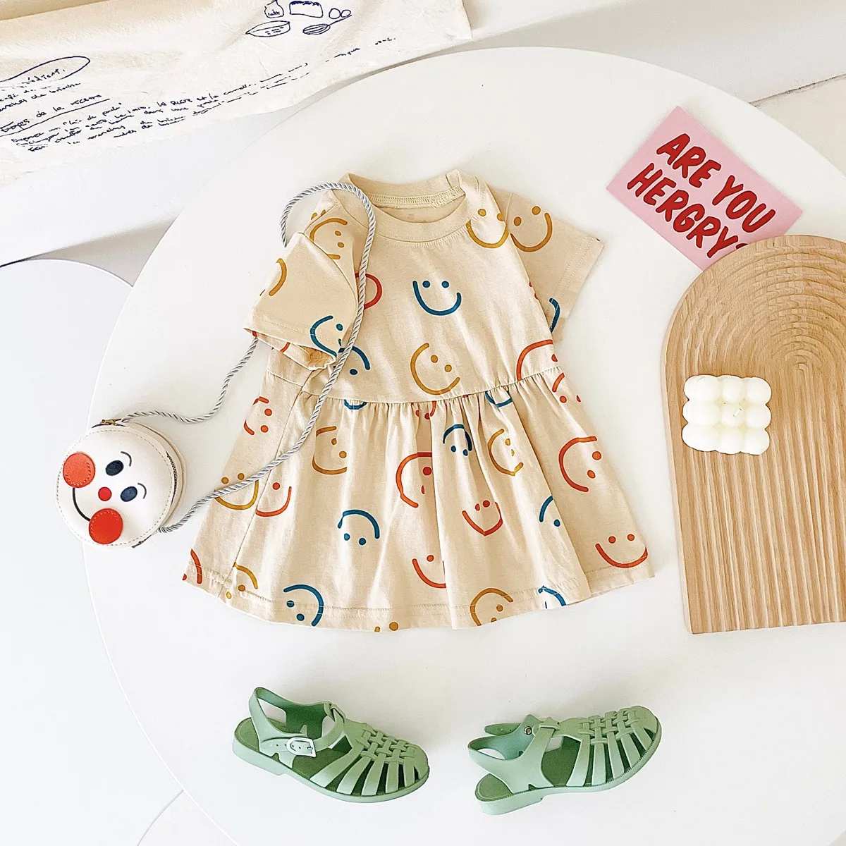 Sanlutoz Short Sleeve Summer Baby Dress Cute Pattern Casual Kids Girls Clothing Dress Cotton