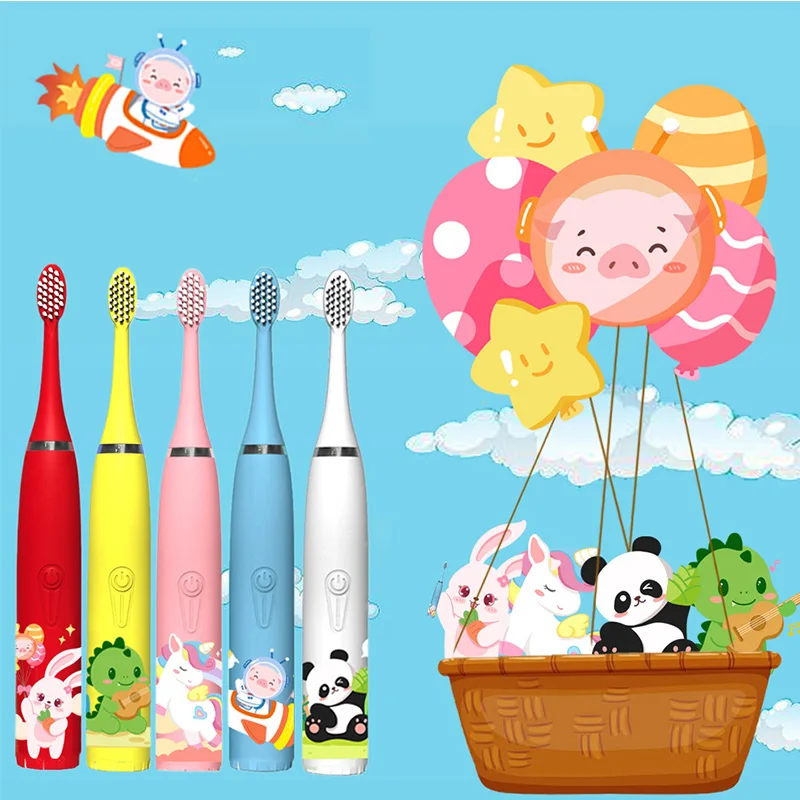 Children Electric Toothbrush Cartoon Kids With Replacement Head Ultrasonic IPX7 Waterproof Rechargeable Sonic Toothbrush