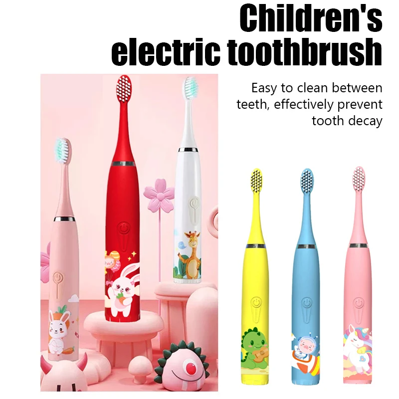 Children Electric Toothbrush Cartoon Kids With Replacement Head Ultrasonic IPX7 Waterproof Rechargeable Sonic Toothbrush