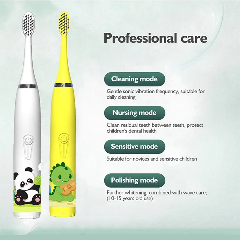 Children Electric Toothbrush Cartoon Kids With Replacement Head Ultrasonic IPX7 Waterproof Rechargeable Sonic Toothbrush