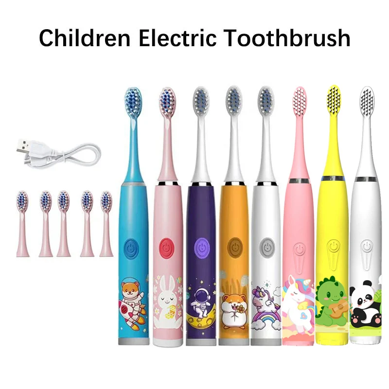 Children Electric Toothbrush Cartoon Kids With Replacement Head Ultrasonic IPX7 Waterproof Rechargeable Sonic Toothbrush