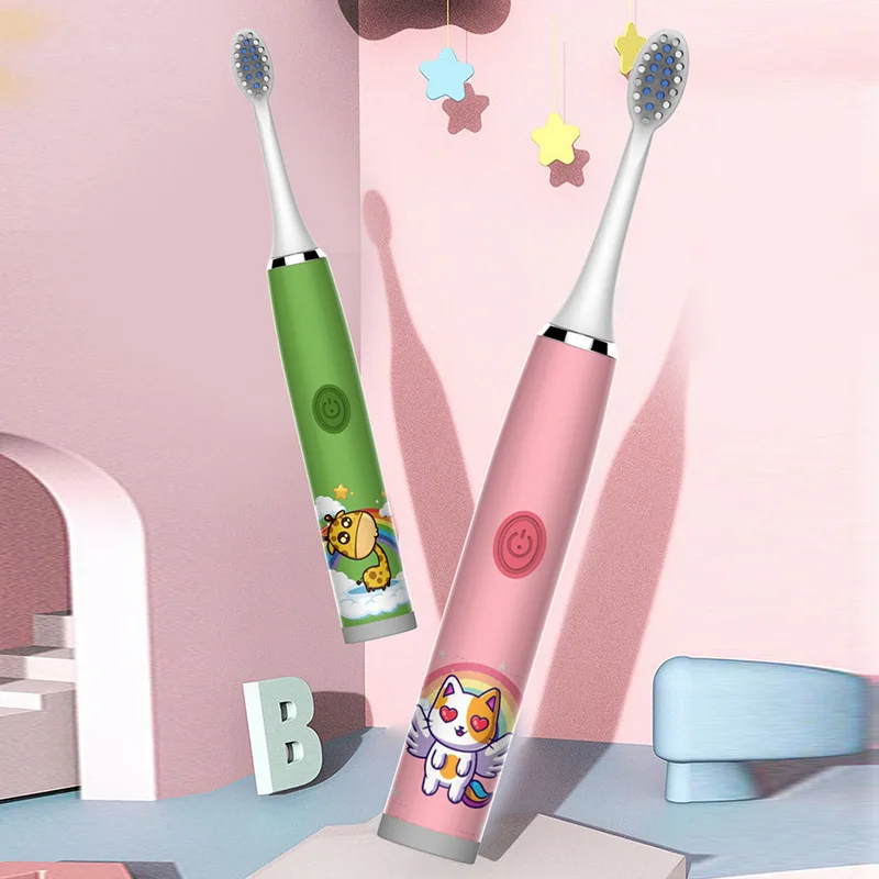 Children Electric Toothbrush Cartoon Kids With Replacement Head Ultrasonic IPX7 Waterproof Rechargeable Sonic Toothbrush