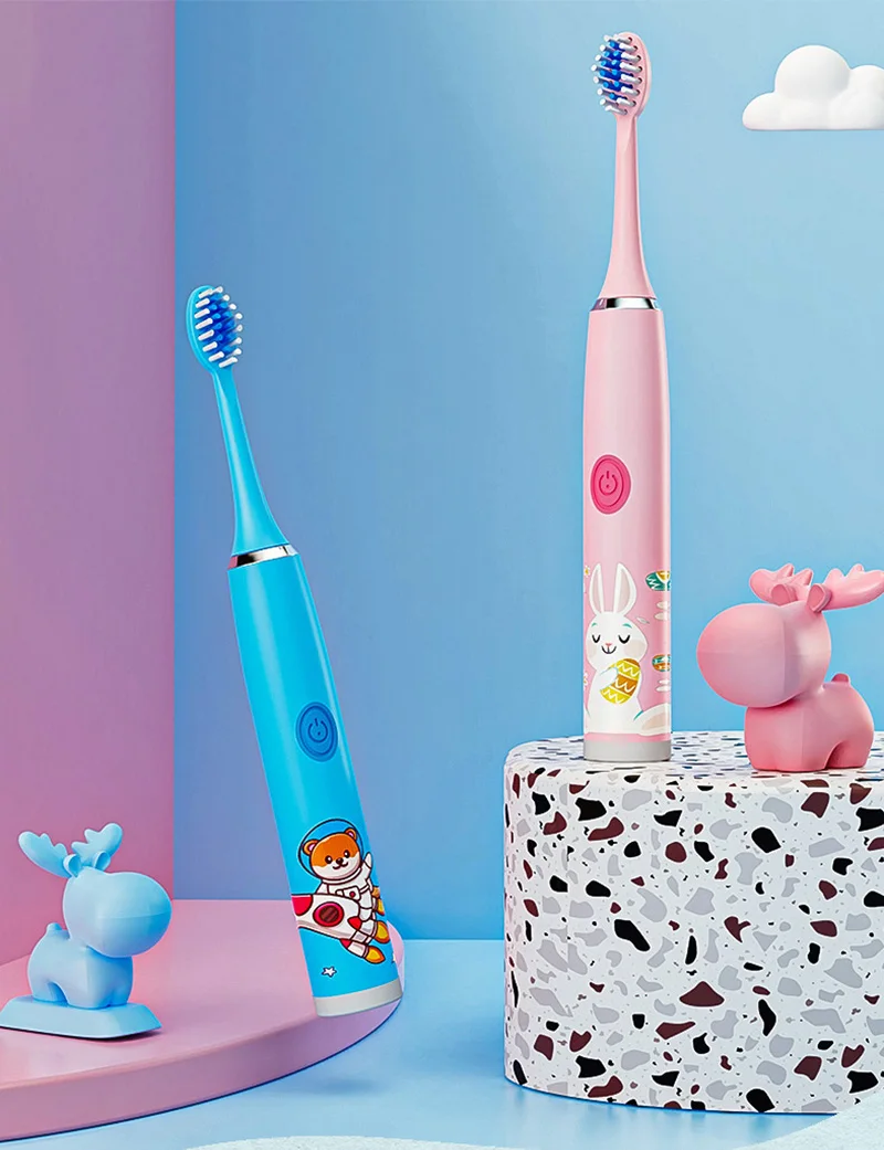 Children Electric Toothbrush Cartoon Kids With Replacement Head Ultrasonic IPX7 Waterproof Rechargeable Sonic Toothbrush