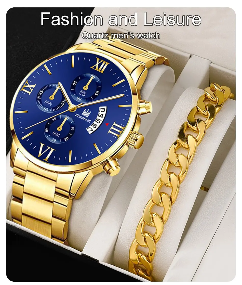 Mens Fashion Business Quartz Watch Fashion Fake Three Eye Six Pin Calendar Men Watch Stainless Steel Belt Men Watches