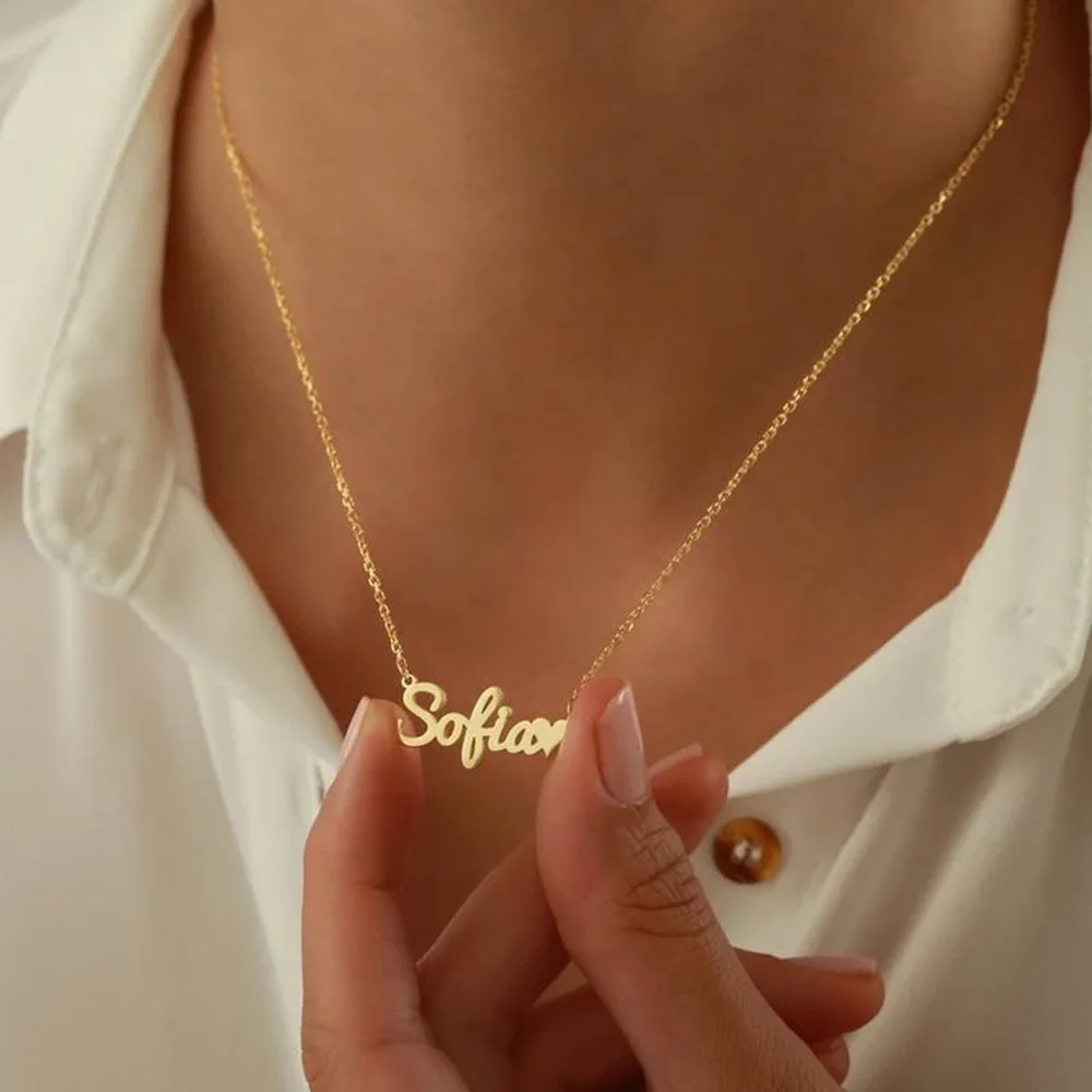 Custom Name Necklace for Women Personalised Cursive Letter Pendant Stainless Steel Jewelry Men Chain Choker Collar Personalizado