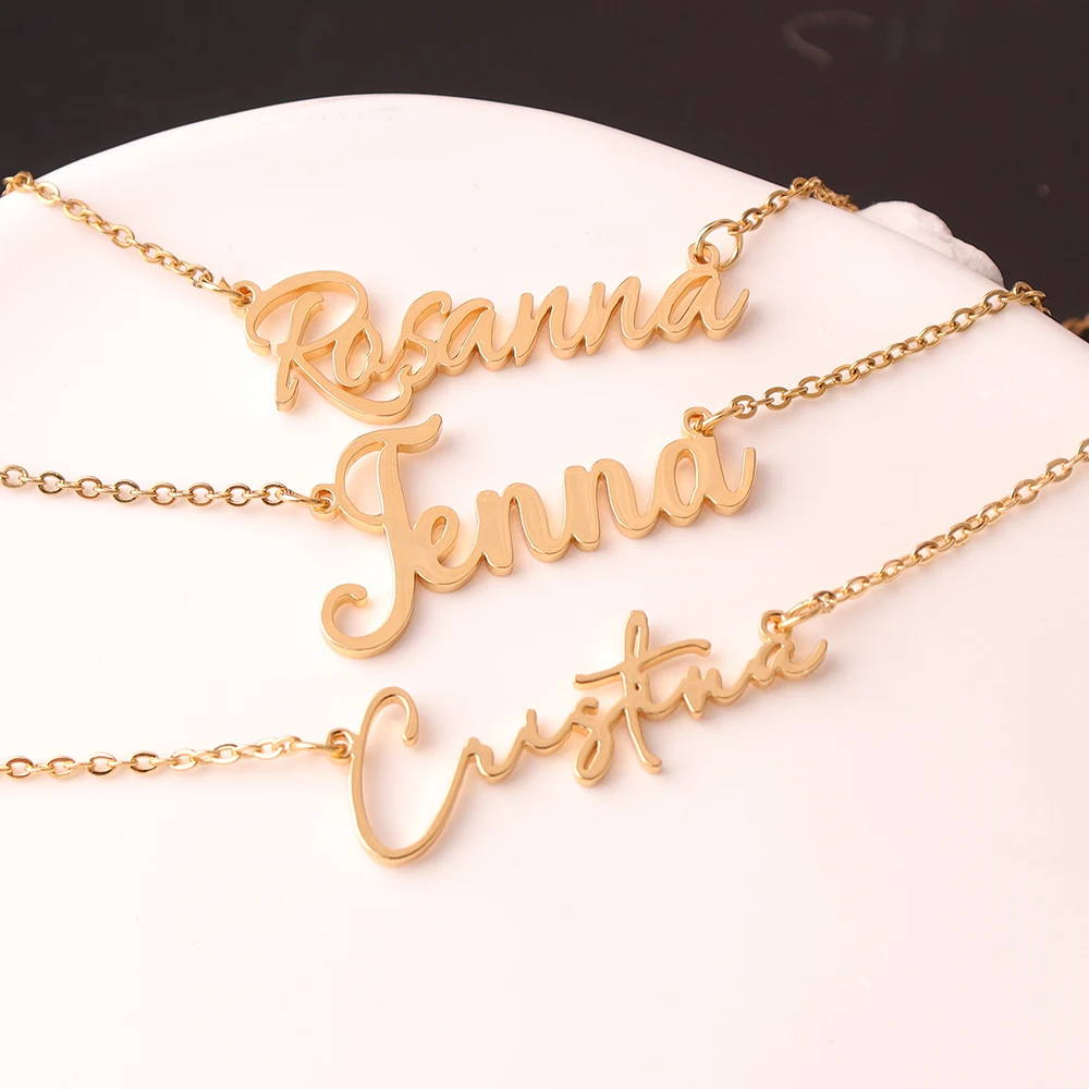 Custom Name Necklace for Women Personalised Cursive Letter Pendant Stainless Steel Jewelry Men Chain Choker Collar Personalizado
