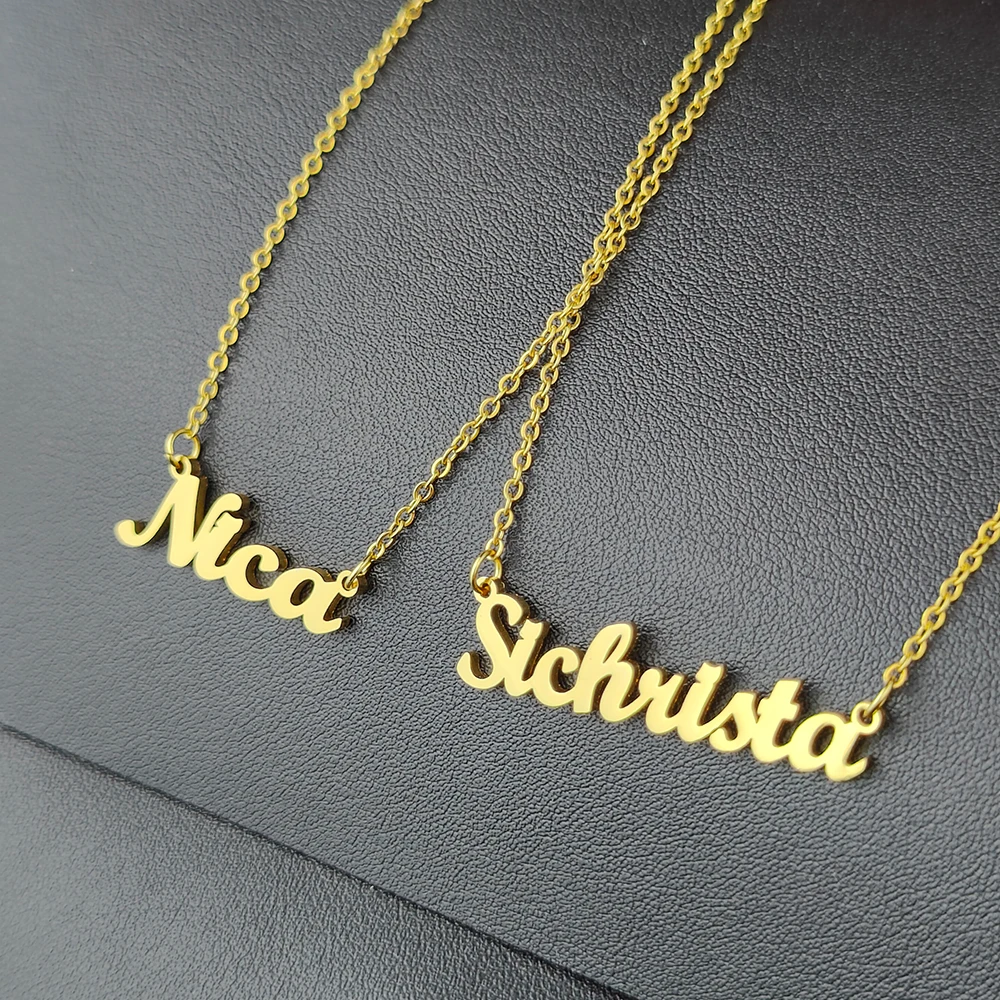 Custom Name Necklace for Women Personalised Cursive Letter Pendant Stainless Steel Jewelry Men Chain Choker Collar Personalizado
