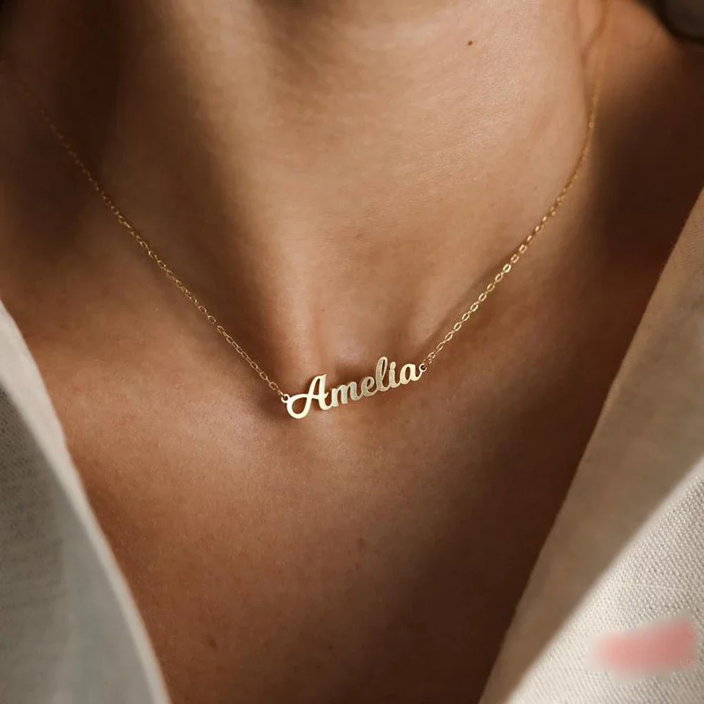 Custom Name Necklace for Women Personalised Cursive Letter Pendant Stainless Steel Jewelry Men Chain Choker Collar Personalizado