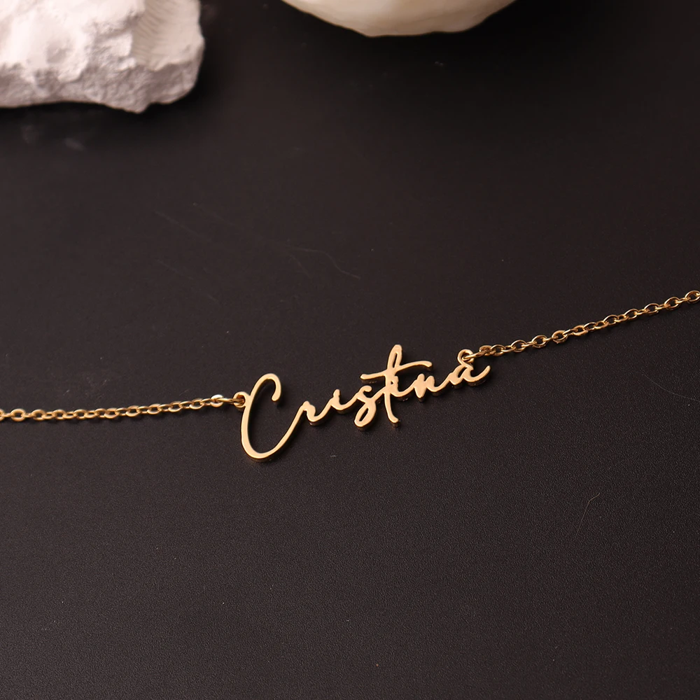 Custom Name Necklace for Women Personalised Cursive Letter Pendant Stainless Steel Jewelry Men Chain Choker Collar Personalizado