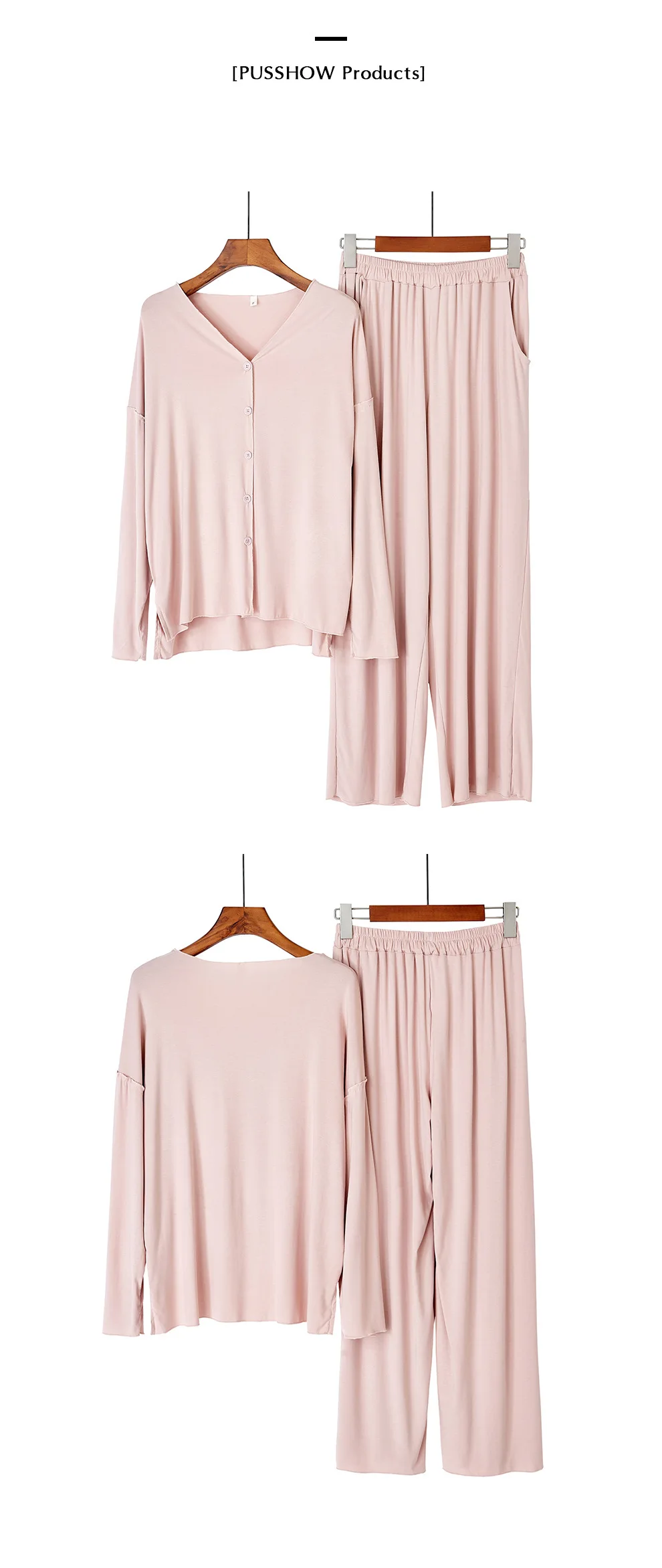 Japanese New Style Cotton Pajamas Suit Ladies Spring And Autumn Cardigan Solid Color Long-sleeved Trousers Home Service Suit