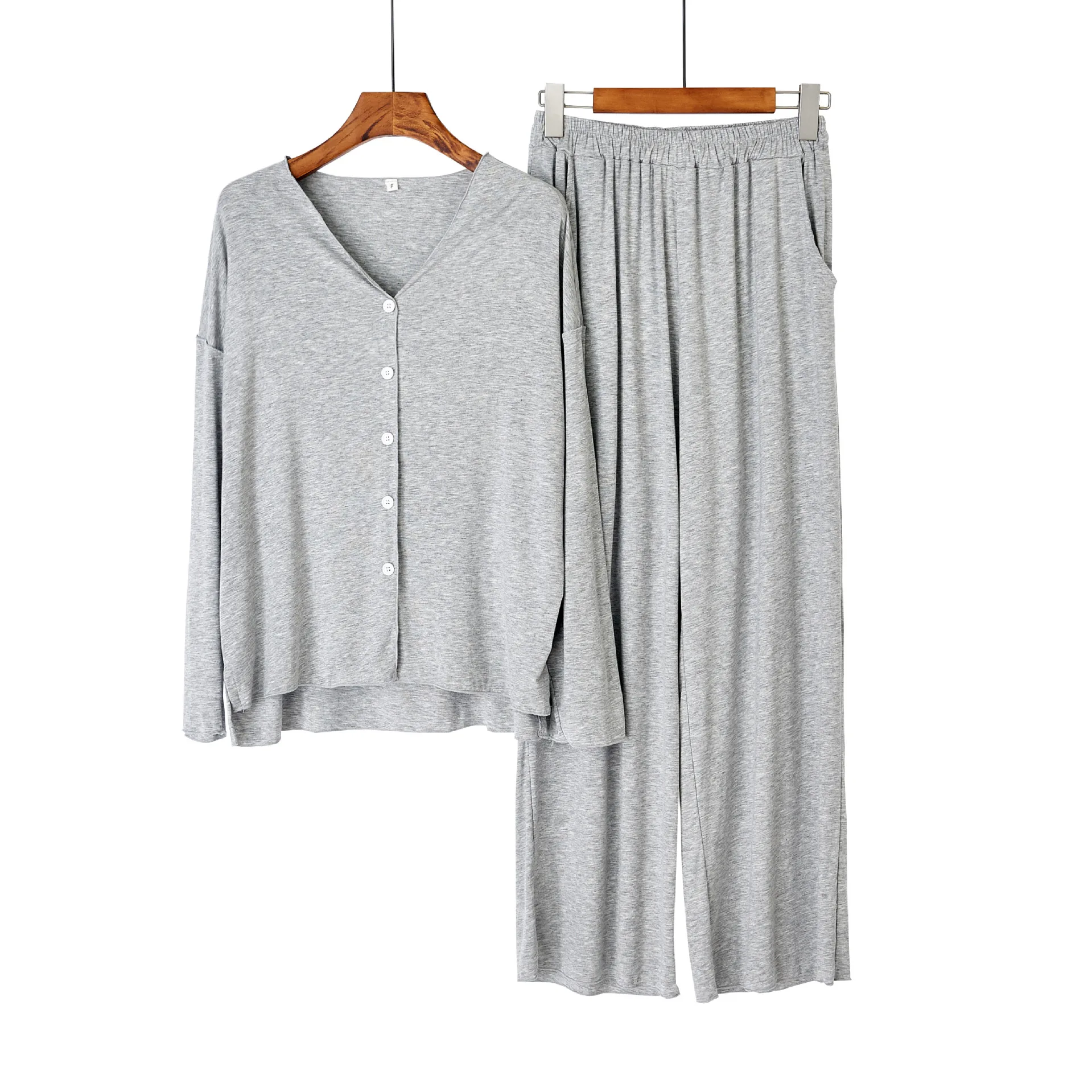 Japanese New Style Cotton Pajamas Suit Ladies Spring And Autumn Cardigan Solid Color Long-sleeved Trousers Home Service Suit
