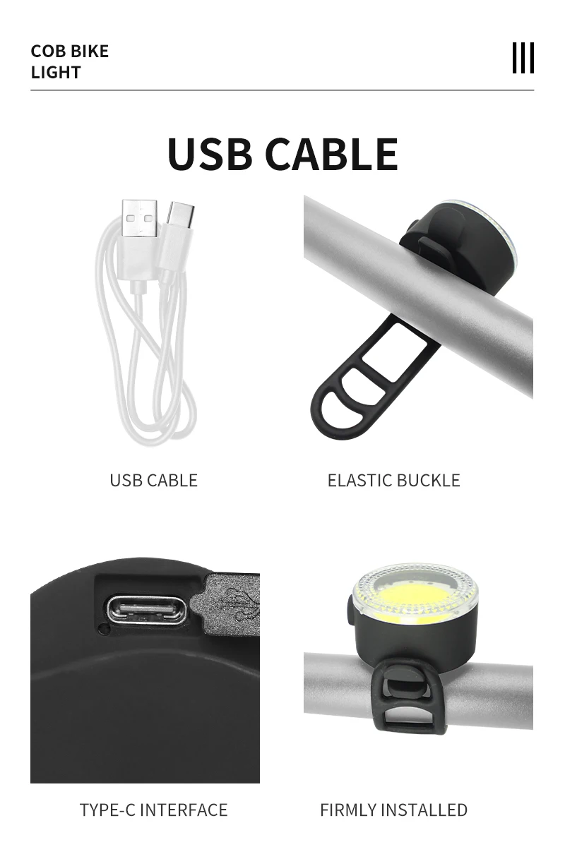 BUCKLOS COB Bike Taillights Headlight USB Rechargeable Bicycle Safety Warning Light MTB LED Front Rear Lantern Cycling Lamp Set