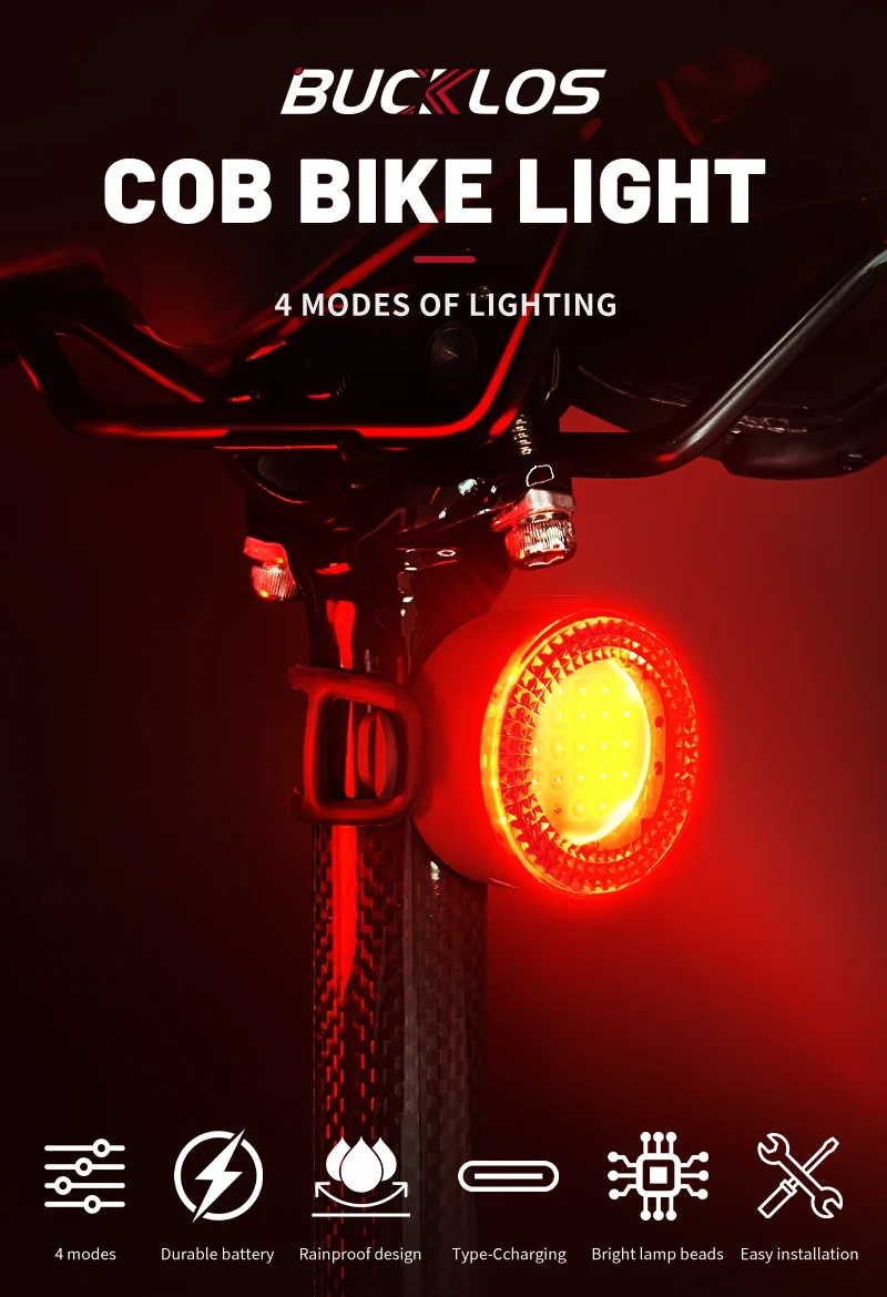 BUCKLOS COB Bike Taillights Headlight USB Rechargeable Bicycle Safety Warning Light MTB LED Front Rear Lantern Cycling Lamp Set