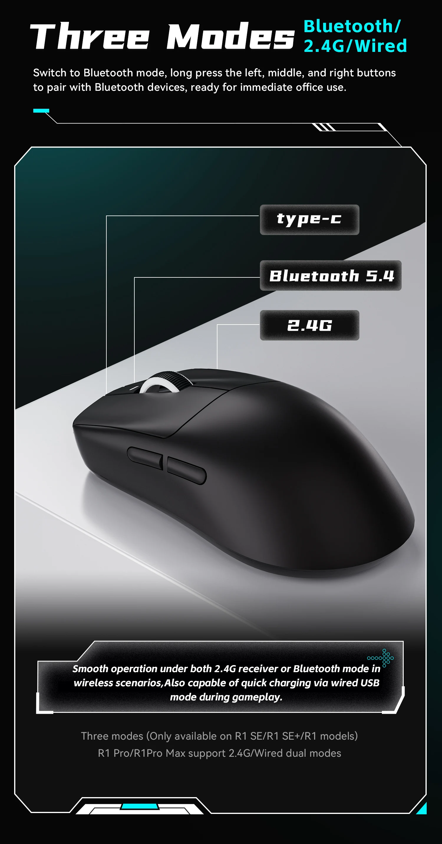 ATK VXE Dragonfly R1 Mouse of The Game E-Sports Long Battery Life Paw3395 Lightweight Ergonomic Three-Mode Bluetooth Mouse