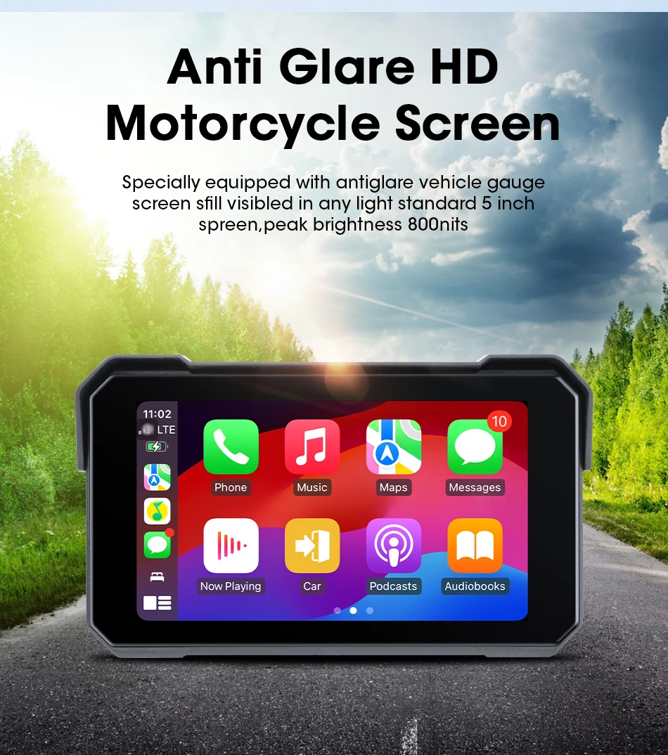 Jansite Motorcycle Display Screen Carplay Moto Navigation Portable Digital Dashboard Motobike Android Auto Waterproof BT Monitor