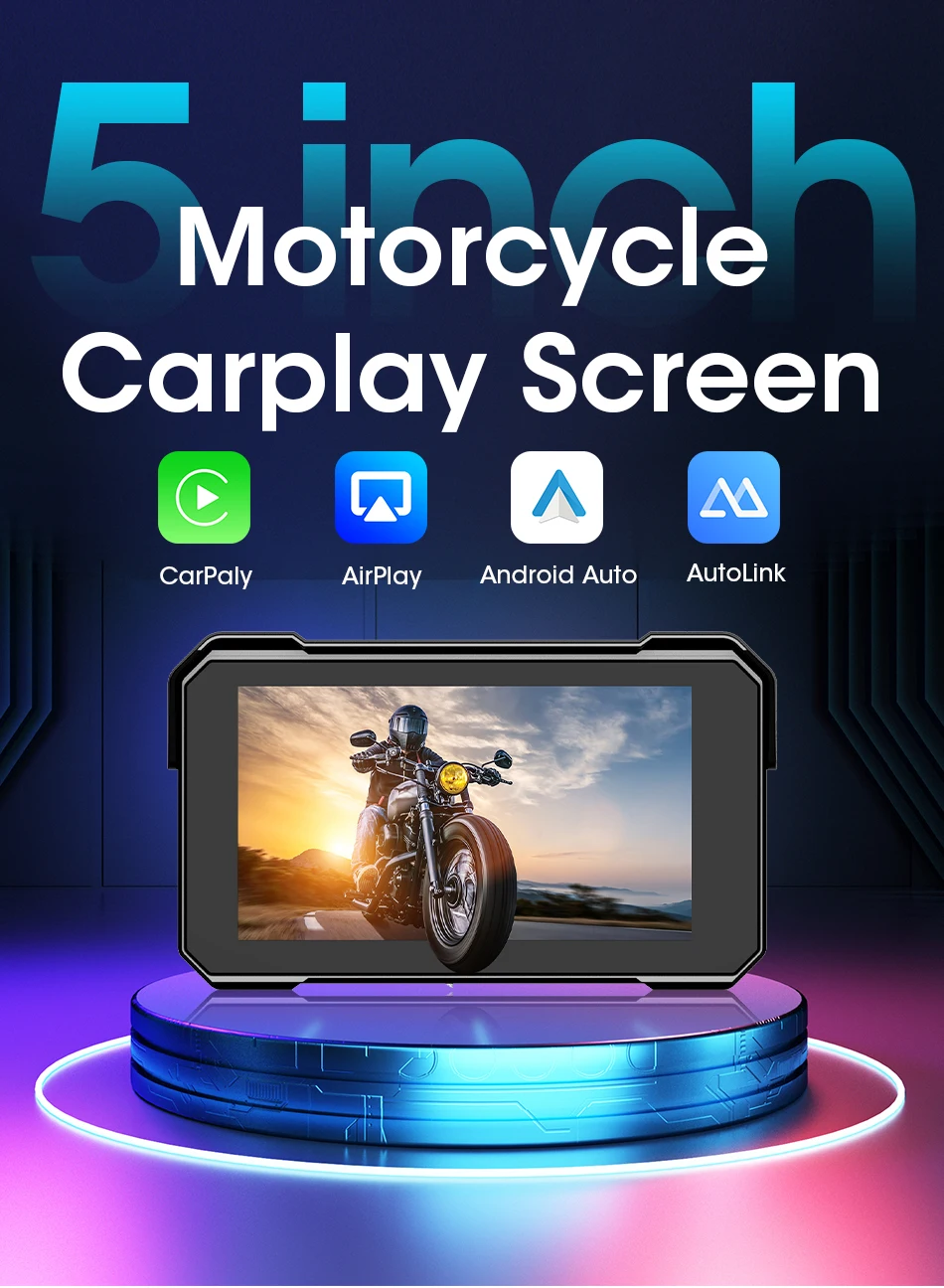 Jansite Motorcycle Display Screen Carplay Moto Navigation Portable Digital Dashboard Motobike Android Auto Waterproof BT Monitor