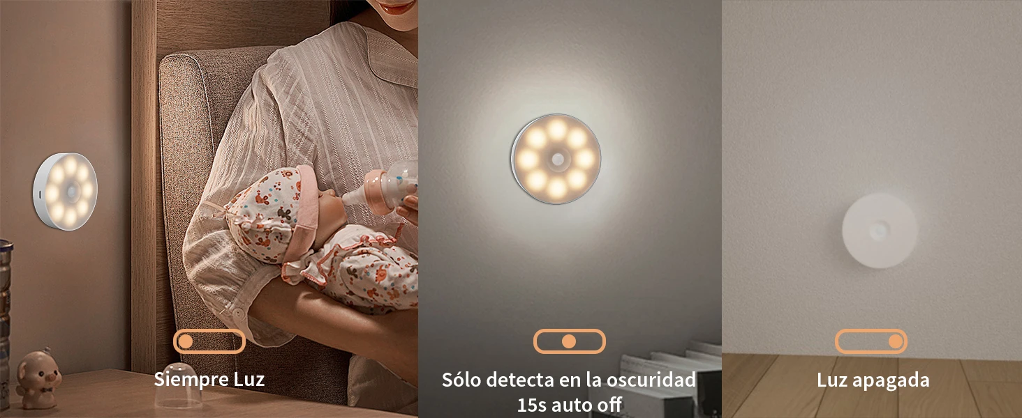 USB Rechargeable LED Night Light Motion Sensor Magnetic Wireless Lamp, Warm White No Flicker for Closet Bed Cabinet