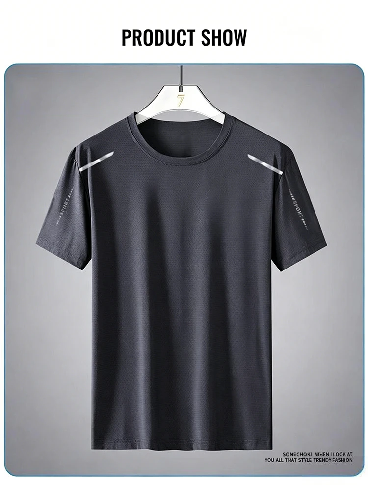 Ice Silk Running Shirts Men Loose Printing Short Sleeve Top Basketball Gym Sportswear For Male Fitness Workout Quick Dry Tee