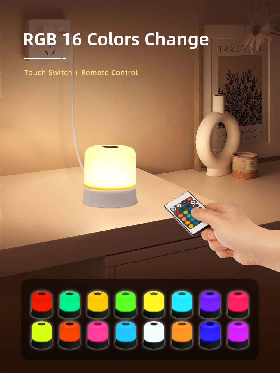 GGbingo Touch Night Light Rechargeable Remote Control Night Light RGB Dimmable Table Lamp Ambient Light for Bedroom Living Room