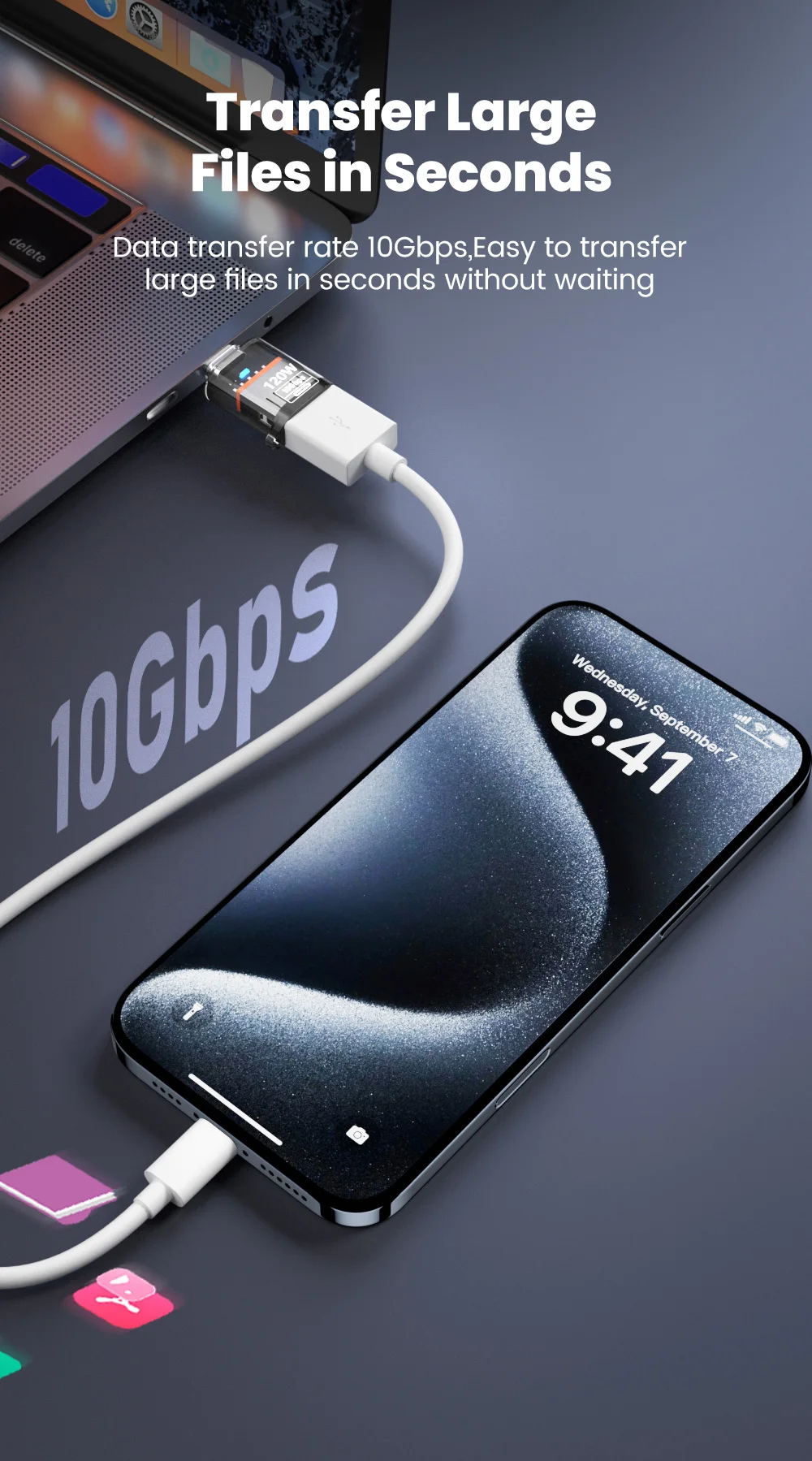 120W Type C To USB A OTG Adapter Fast Charging USB3.2 To Type C Female Adapter Fast Charging OTG For iPhone 15 16 Macbook iPad