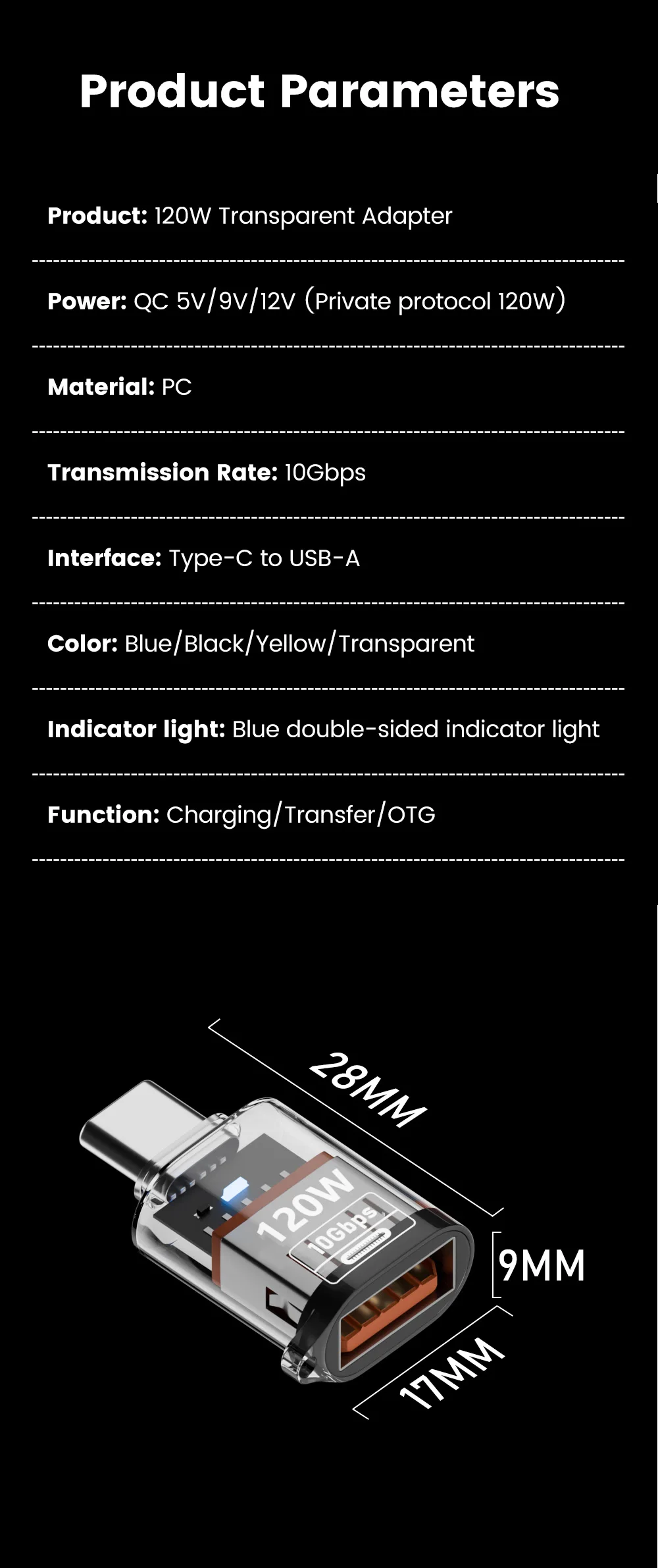 120W Type C To USB A OTG Adapter Fast Charging USB3.2 To Type C Female Adapter Fast Charging OTG For iPhone 15 16 Macbook iPad