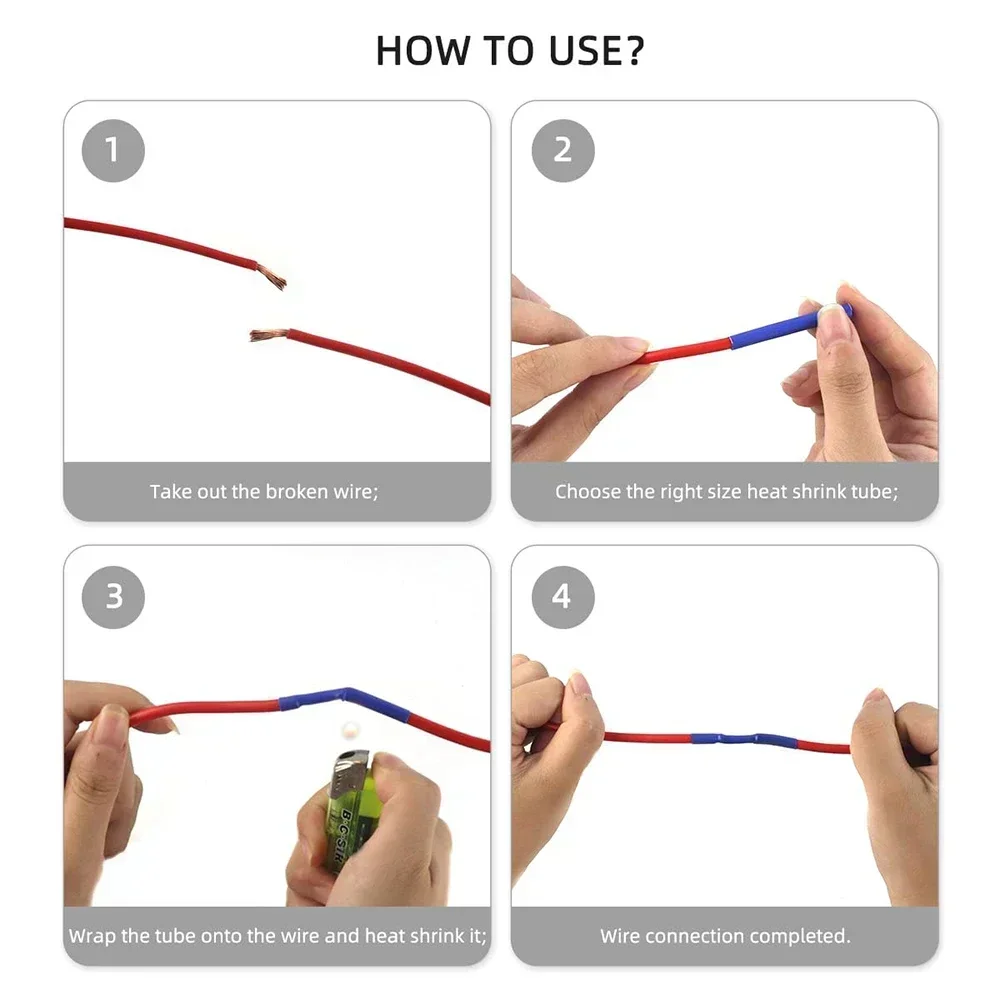 164PCS 2: 1 Cable Shrink Tube Kit Heat Assorted Pack Thermoretractile Insulation Sleeving Cable Wire Shrink Wrapping for DIY