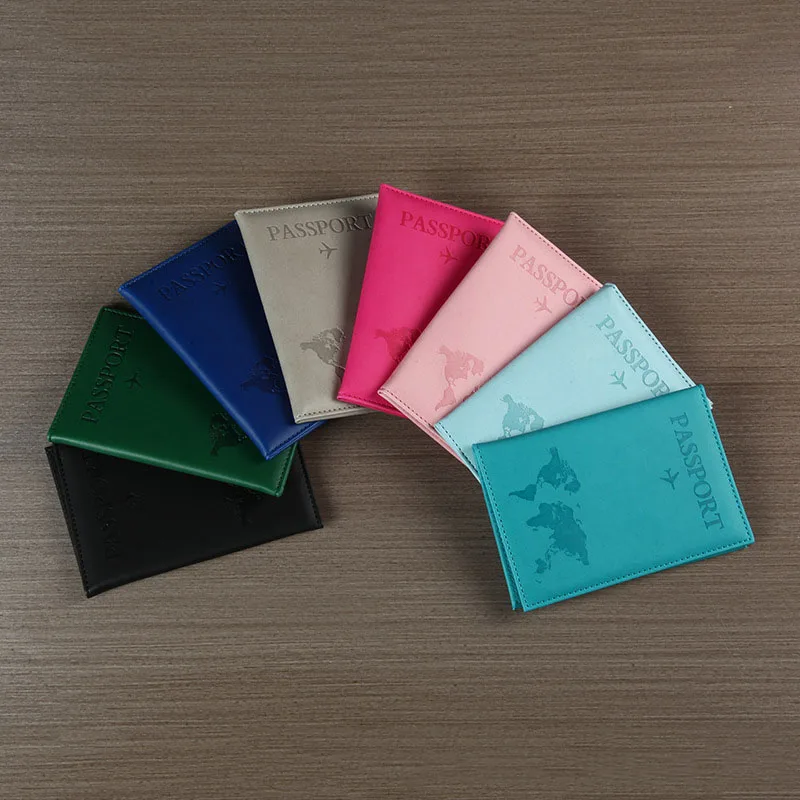 PU Leather Passport Cover For Men & Women Organizer - Protective Card Holder ID Document Covers World Map Travel Passport Case