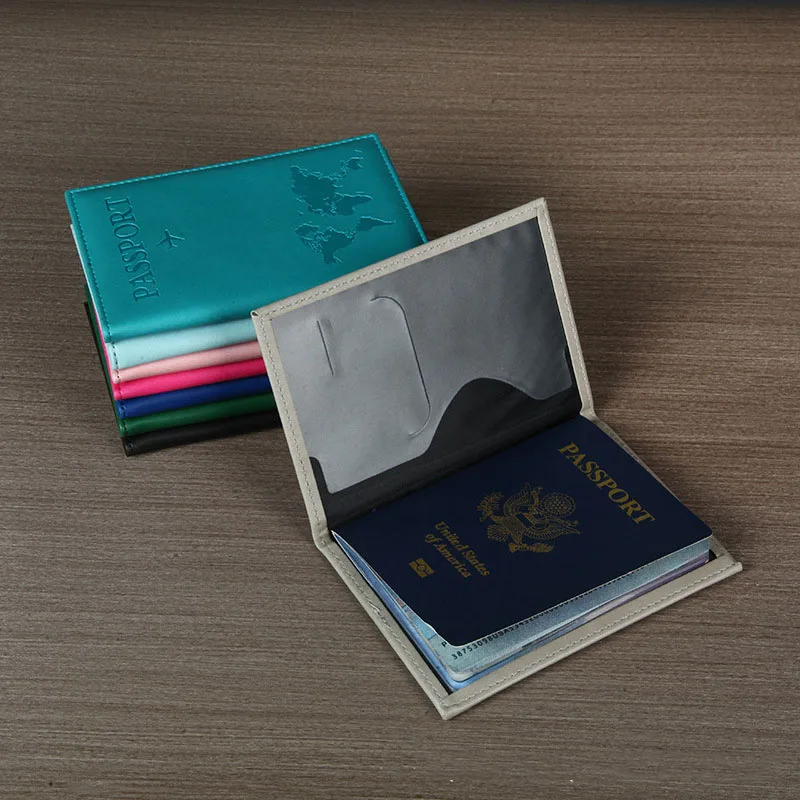 PU Leather Passport Cover For Men & Women Organizer - Protective Card Holder ID Document Covers World Map Travel Passport Case