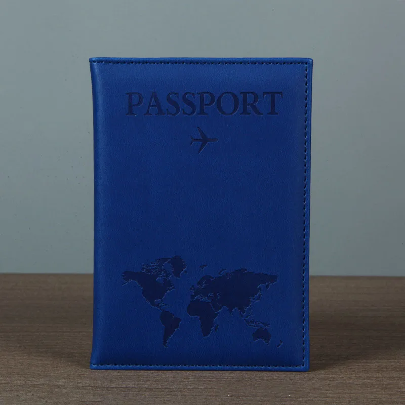 PU Leather Passport Cover For Men & Women Organizer - Protective Card Holder ID Document Covers World Map Travel Passport Case