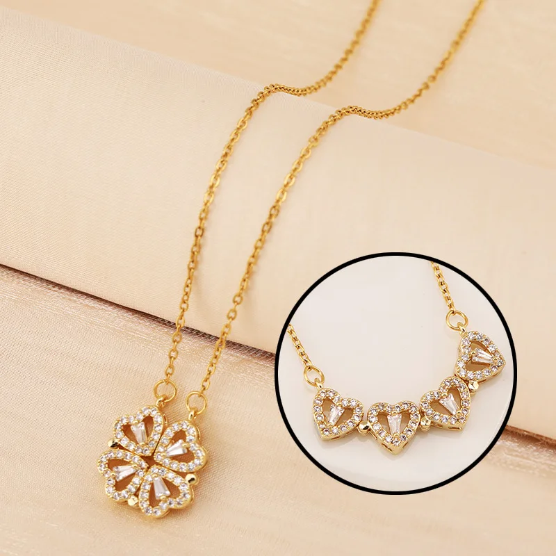 Rose Gift Box Four -leaf Grass Necklace Heart Necklace Cute Four Leaf Clover Necklace Dainty Gold Necklaces Gifts for Mother