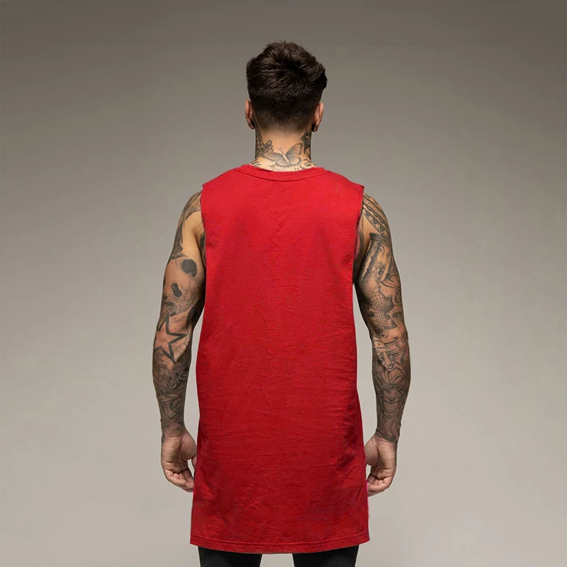 Mens Casual Gym Tank Top Summer Fitness Clothing Cotton Workout Sports Sleeveless Shirt Male Extend Long Singlet Hip Hop Vest