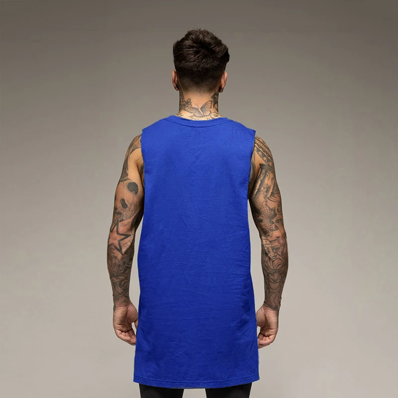 Mens Casual Gym Tank Top Summer Fitness Clothing Cotton Workout Sports Sleeveless Shirt Male Extend Long Singlet Hip Hop Vest