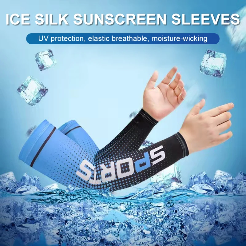 2Pcs Set Summer Ice Silk Cycling Arm Sleeves Breathable Bandana Mask Combination Suit Elastic Cold UV Sun Protection