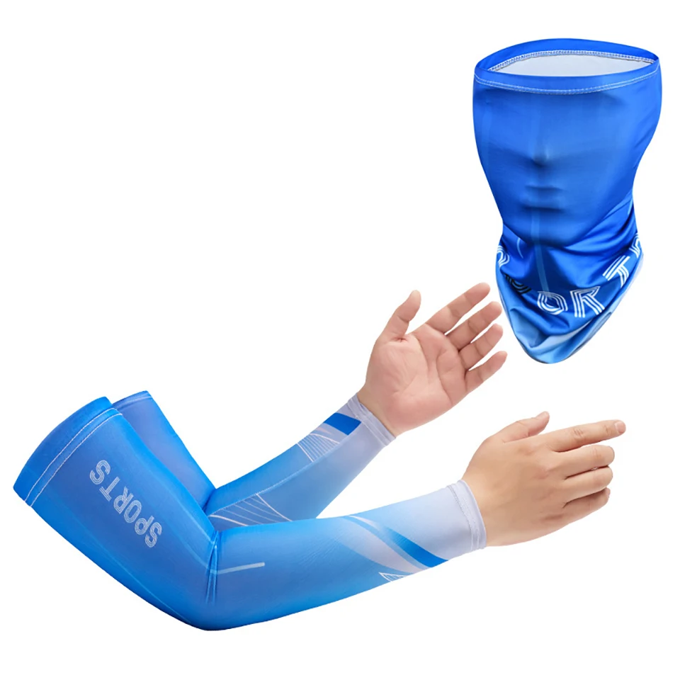 2Pcs Set Summer Ice Silk Cycling Arm Sleeves Breathable Bandana Mask Combination Suit Elastic Cold UV Sun Protection