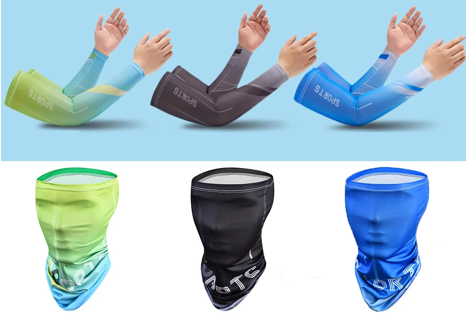 2Pcs Set Summer Ice Silk Cycling Arm Sleeves Breathable Bandana Mask Combination Suit Elastic Cold UV Sun Protection